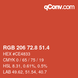 カラーコード: RGB 206 72.8 51.4 | qconv.com