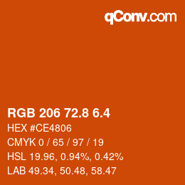 カラーコード: RGB 206 72.8 6.4 | qconv.com