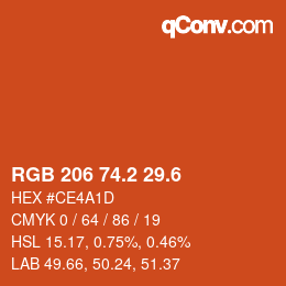 カラーコード: RGB 206 74.2 29.6 | qconv.com
