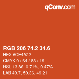 カラーコード: RGB 206 74.2 34.6 | qconv.com
