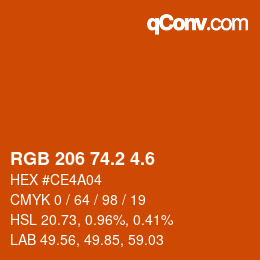カラーコード: RGB 206 74.2 4.6 | qconv.com