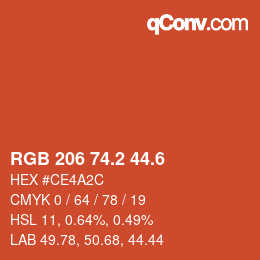 カラーコード: RGB 206 74.2 44.6 | qconv.com