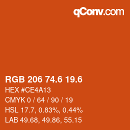 カラーコード: RGB 206 74.6 19.6 | qconv.com