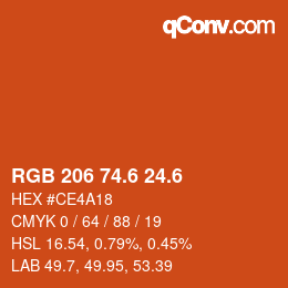 カラーコード: RGB 206 74.6 24.6 | qconv.com