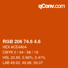 カラーコード: RGB 206 74.6 4.6 | qconv.com