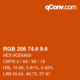 カラーコード: RGB 206 74.6 9.6 | qconv.com