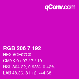 カラーコード: RGB 206 7 192 | qconv.com