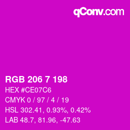 カラーコード: RGB 206 7 198 | qconv.com