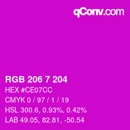 カラーコード: RGB 206 7 204 | qconv.com