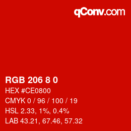Color code: RGB 206 8 0 | qconv.com