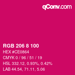 カラーコード: RGB 206 8 100 | qconv.com