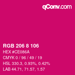 颜色代码: RGB 206 8 106 | qconv.com