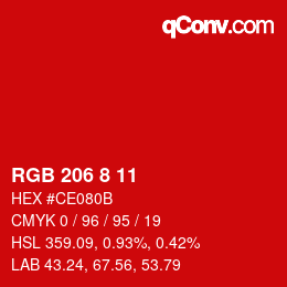 カラーコード: RGB 206 8 11 | qconv.com