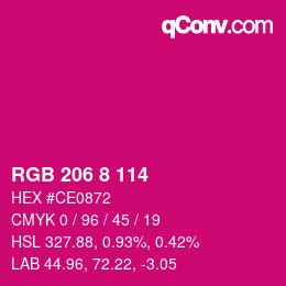 颜色代码: RGB 206 8 114 | qconv.com