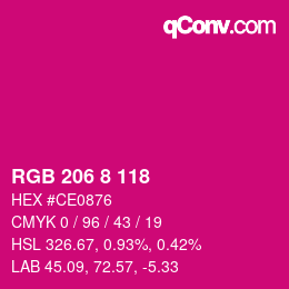 颜色代码: RGB 206 8 118 | qconv.com