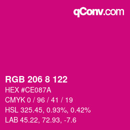 颜色代码: RGB 206 8 122 | qconv.com