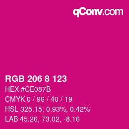 カラーコード: RGB 206 8 123 | qconv.com