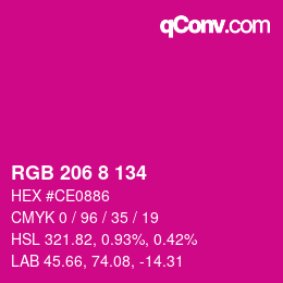 Farbcode: RGB 206 8 134 | qconv.com