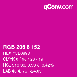 颜色代码: RGB 206 8 152 | qconv.com