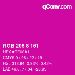 カラーコード: RGB 206 8 161 | qconv.com