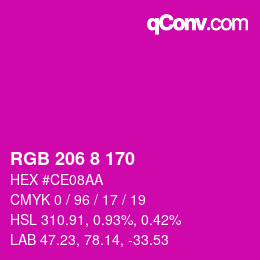 Color code: RGB 206 8 170 | qconv.com
