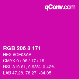 カラーコード: RGB 206 8 171 | qconv.com