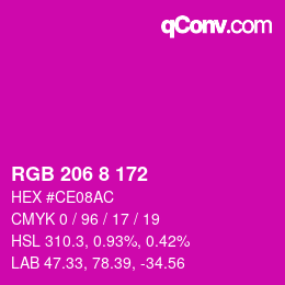 カラーコード: RGB 206 8 172 | qconv.com