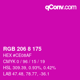颜色代码: RGB 206 8 175 | qconv.com