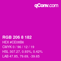 颜色代码: RGB 206 8 182 | qconv.com