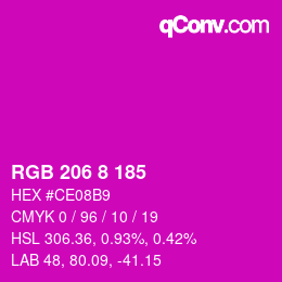 Color code: RGB 206 8 185 | qconv.com