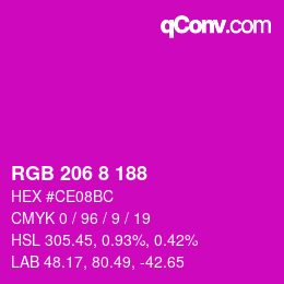 颜色代码: RGB 206 8 188 | qconv.com