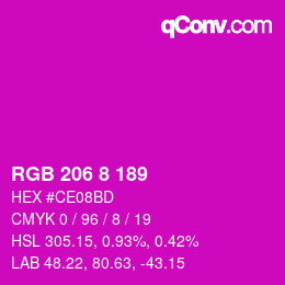 Color code: RGB 206 8 189 | qconv.com
