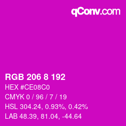 颜色代码: RGB 206 8 192 | qconv.com