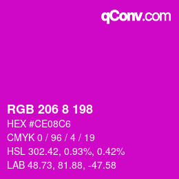 カラーコード: RGB 206 8 198 | qconv.com