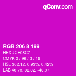 カラーコード: RGB 206 8 199 | qconv.com