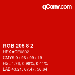 Color code: RGB 206 8 2 | qconv.com