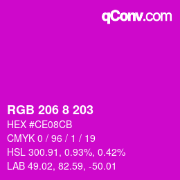 Color code: RGB 206 8 203 | qconv.com