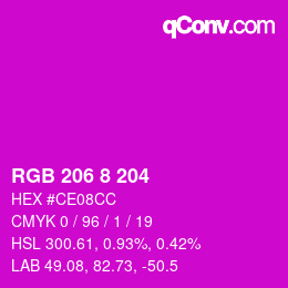 颜色代码: RGB 206 8 204 | qconv.com