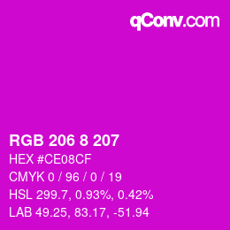 颜色代码: RGB 206 8 207 | qconv.com