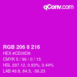 カラーコード: RGB 206 8 216 | qconv.com
