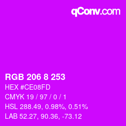 颜色代码: RGB 206 8 253 | qconv.com