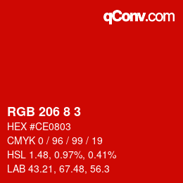 カラーコード: RGB 206 8 3 | qconv.com