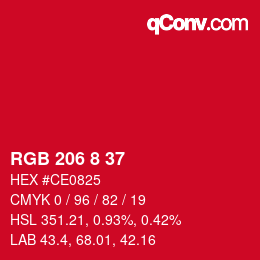 Color code: RGB 206 8 37 | qconv.com