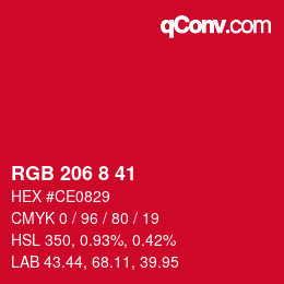 Color code: RGB 206 8 41 | qconv.com