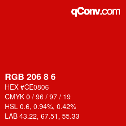 Color code: RGB 206 8 6 | qconv.com