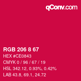 颜色代码: RGB 206 8 67 | qconv.com