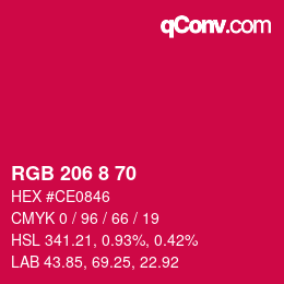 颜色代码: RGB 206 8 70 | qconv.com