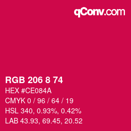 颜色代码: RGB 206 8 74 | qconv.com