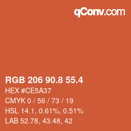 カラーコード: RGB 206 90.8 55.4 | qconv.com