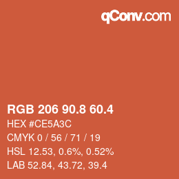 カラーコード: RGB 206 90.8 60.4 | qconv.com